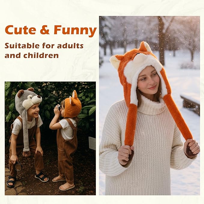 Surblue Animal Hat with Ears Moving Jumping Winter Plush Cap Halloween Christmas Party for Adult Teenager, One Size