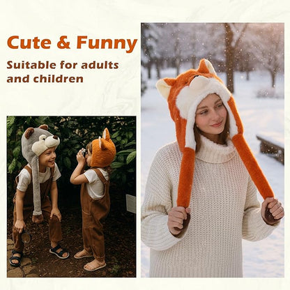 Surblue Animal Hat with Ears Moving Jumping Winter Plush Cap Halloween Christmas Party for Adult Teenager, One Size