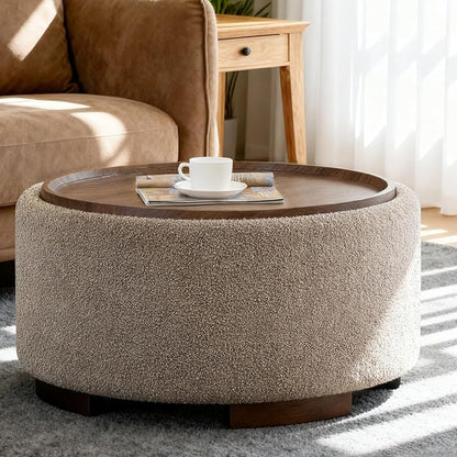 29.5 Inch Round Storage Ottoman Coffee Table, Modern Circle Coffee Table