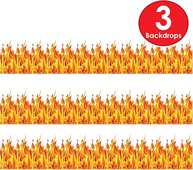 Beistle Plastic Flame Wall Backdrops, 4’ x 30’, 3 Pack – Photo Backdrop, Easy to Adhere Wall Covering, Party Decor, Burning Fire Photography Background for Birthdays, Holidays & Events