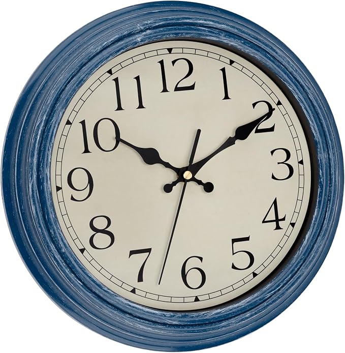 Foxtop 12 Inch Wall Clocks Battery Operated Silent Non-Ticking Classic Vintage Retro Wall Clock Decorative for Office Living Room Kitchen Home (Blue)