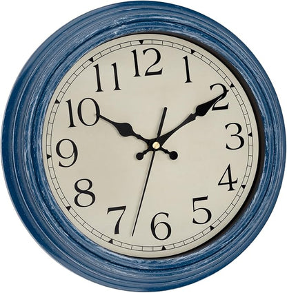 Foxtop 12 Inch Wall Clocks Battery Operated Silent Non-Ticking Classic Vintage Retro Wall Clock Decorative for Office Living Room Kitchen Home (Blue)