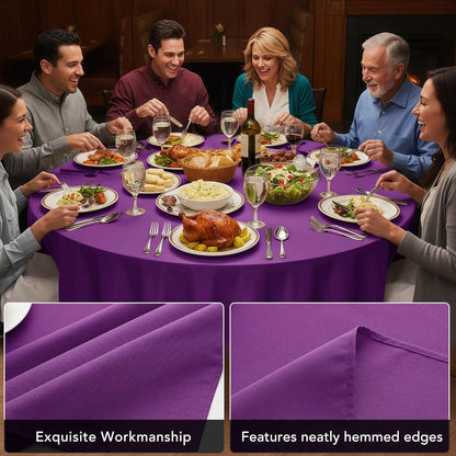 10-Pack Purple Round Tablecloths, 70 Inches, Stain-Resistant Polyester for 3-4 Ft Round Tables - Washable Table Covers for Weddings, Banquets, Birthday Parties, Events