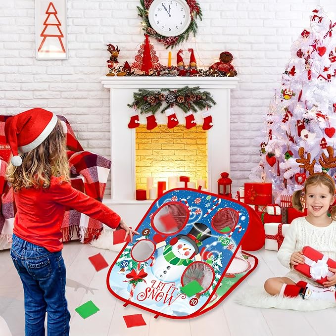 Christmas Bean Bag Toss Games for Kids, Christmas Party Games Double-Sided Collapsible Cornhole Board, Carnival Toys Gifts for Boys Girls Family Outdoor Indoor Yard Games Party Favors Supplies