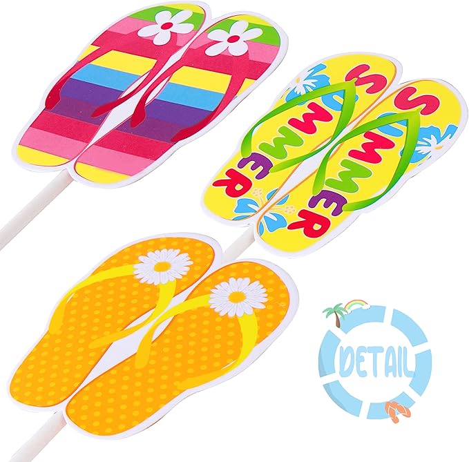 36pcs Beach Flip Flops Cupcake Toppers Summer Beach Party Cupcake Toppers Decorations Pool Decorations Supplies for Summer Birthday Tropical Luau Hawaiian Party Supplies