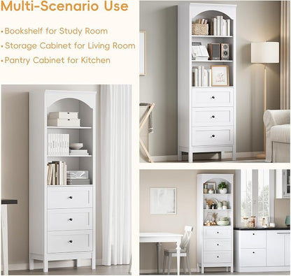 Bookshelf with Drawers, Floor Standing Display Storage Cabinet