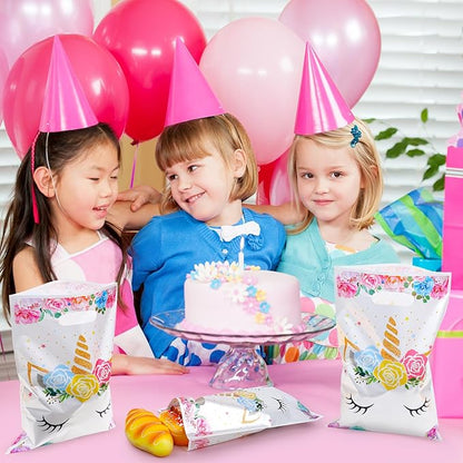 PintreeLand 30PCS Unicorn Party Favor Bags, Plastic Small Goodie Gift Candy Bags with Handle for Birthday Pink Theme Party