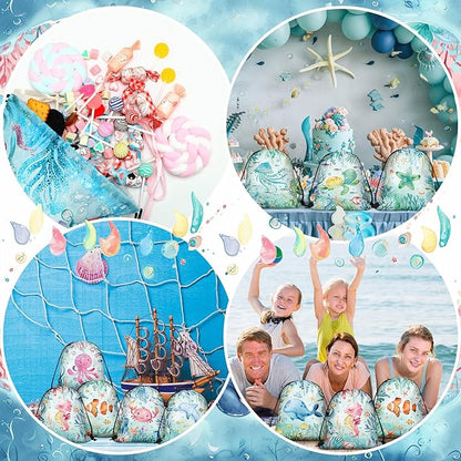 Sanwuta 18 Pcs Under the Sea Party Favor Bags Goodie Ocean Gift Drawstring Bags Beach Sea Animal Candy Treat Drawstring Backpack for Summer Birthday Party Decor Baby Shower Supplies (Modern Style)