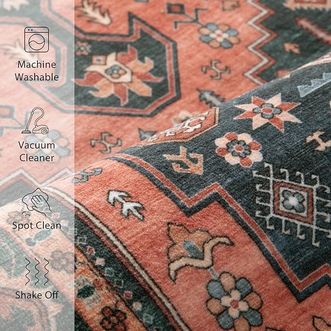 Tangsoo 6x9 Area Rug for Living Room,Oriental Machine Washable Large Rugs,Vintage Non-Slip Rug Soft Low Pile Foldable Floor Rug for Bedroom Dining Room Dorm Office Home Decor Red Blue