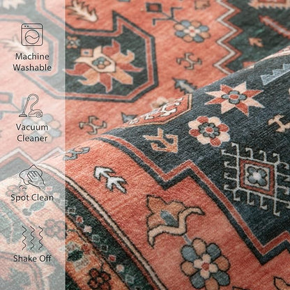 Tangsoo 6x9 Area Rug for Living Room,Oriental Machine Washable Large Rugs,Vintage Non-Slip Rug Soft Low Pile Foldable Floor Rug for Bedroom Dining Room Dorm Office Home Decor Red Blue
