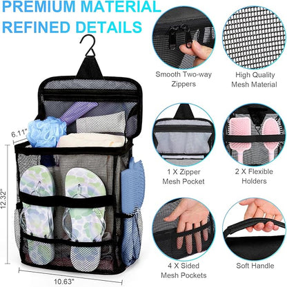 Dorm Room Essentials for College Students Girls Boys Guys, Large Capacity Mesh Shower Caddy Portable with Hanging Hook, Quick Dry Shower Bag for Camping, Beach Essentials, Birthday Gifts for Women Men
