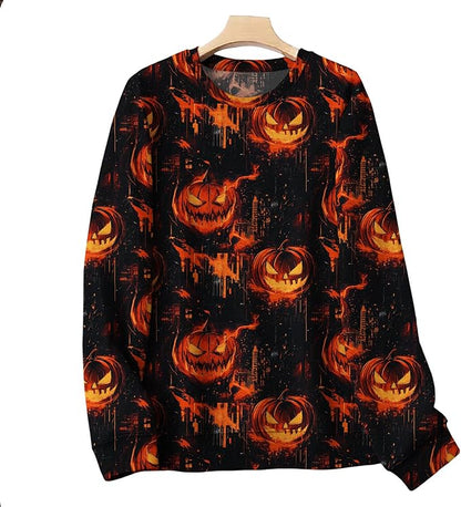LIZALIG Pullover Cute Sweatshirt Orange Skeleton Fall Festive FunWomens Design Bat Holiday Party Outings Pumpkin Print