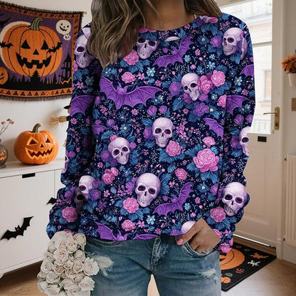 LIZALIG Pullover Cute Sweatshirt Orange Skeleton Fall Festive FunWomens Design Bat Holiday Party Outings Pumpkin Print