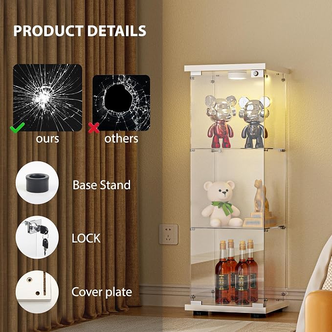 FANYUSHOW 3-Shelf Glass Display Cabinet