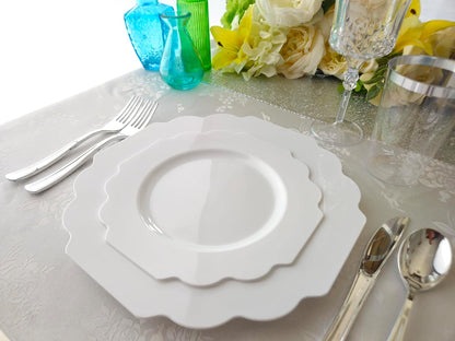 " OCCASIONS " 50 Plates Pack (25 Guests)-Heavyweight Wedding Party Disposable Plastic Plate Set -(25x10.5'' Dinner + 25x8'' Salad/Dessert) (Imperial in White)