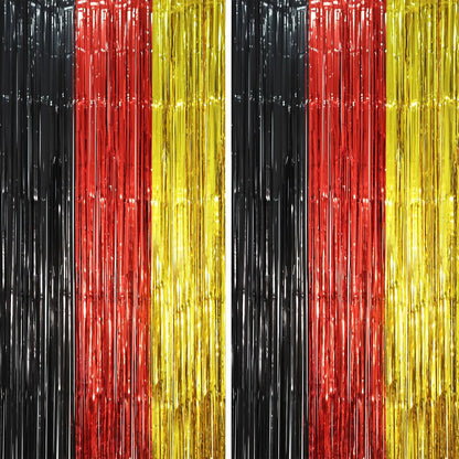 2 Pack Red Black Gold Foil Fringe Backdrop Curtains, Tinsel Streamers Party Decorations, Fringe Backdrop, Door Shimmer for Thanksgiving Day or Birthday Party