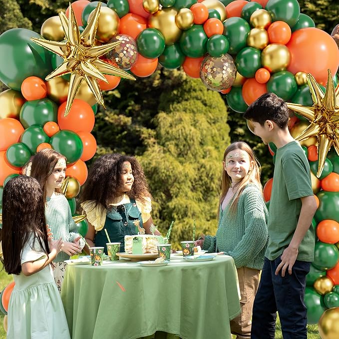 Orange Green Balloons Arch Garland Kit-Metallic Gold Balloon Dark Green Balloon Gold Star Foil 127Pcs for Bridal Shower,Christmas,Birthday,Wedding,Thanksgiving Party Decorations.