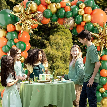Orange Green Balloons Arch Garland Kit-Metallic Gold Balloon Dark Green Balloon Gold Star Foil 127Pcs for Bridal Shower,Christmas,Birthday,Wedding,Thanksgiving Party Decorations.