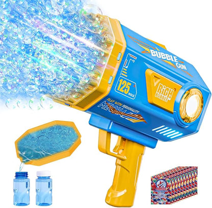 Deserthome Bubble Gun, 125 Holes Bubble Machine with Lights, Bubble Guns for Kids Ages 4-8 Year Old, Big Bubble Gun Blaster for Wedding, Easter Outdoor Toy Birthday Bubble Maker Party Favors (Blue)