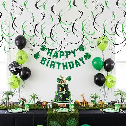 BEISHIDA Black Green Hanging Swirls Party Decorations Plastic Streamer for Dinosaur Theme Birthday Graduation Jungle Party Decorations, Pack of 24