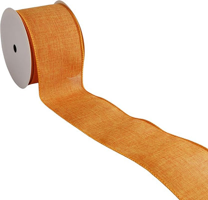 Meseey 2.5 Inch Fall Wired Ribbon Set, 2 Rolls Total 10 Yards Solid Orange & Orange White Buffalo Check Wired Edge Ribbon for Wreaths, Bows, Gift Wrapping, Thanksgiving & Halloween Decor