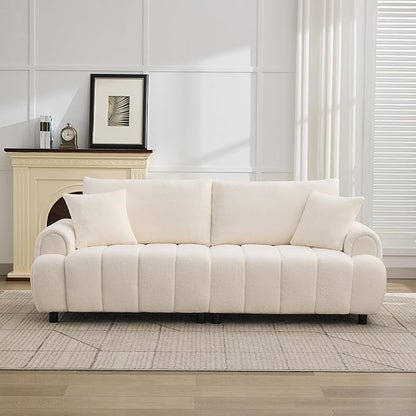 88 "Modern Boucle Sofa Couch, Oversized Comfy 3 Seater Sherpa Curved Sofas Deep Seat, Upholstered Loveseat Teddy Round Arm Couches for Living Room, Bedroom, Beige