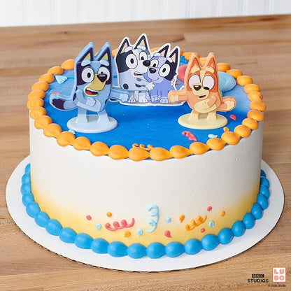 DecoSet® Bluey Dance Mode Cake Toppers, 3 Piece Cake Decoration With Bluey And Bingo Figurines and Muffin & Socks Poly Pic, For Birthday, Parties, Celebration