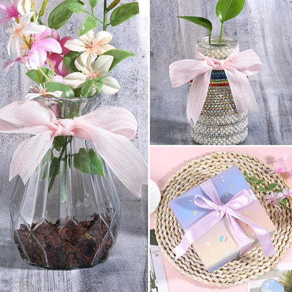 BEEFLYING 3 Styles Wire Edged Ribbons for Gift Wrapping, 25~28mm×2.7m Fabric Ribbons for Wedding Party Decoration Hair Bows Flower Bounquet Sewing and Craft, 9 Yards