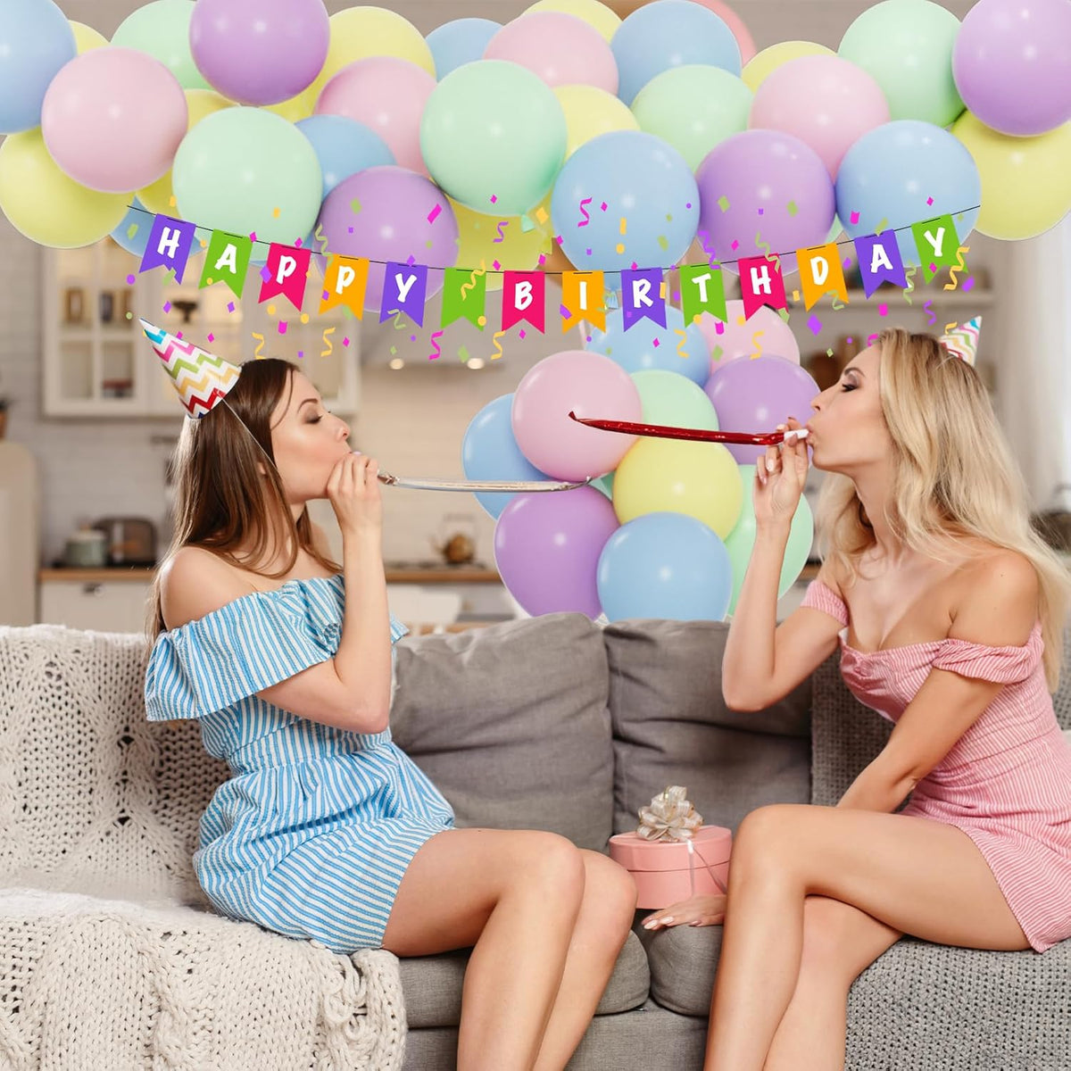 Premium 50pcs Pastel Macaron Balloon Kit – 12 Inch Multicolor Latex Balloons with Ribbon for Baby Showers, Weddings, Spring Parties, Boho & Groovy Themed Decor