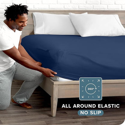 Bare Home Fitted Bottom Sheet King Size - Premium 1800 Microfiber - Ultra-Soft Hotel Luxury - Deep Pocket - Durable and Long Lasting (King, Dark Blue)