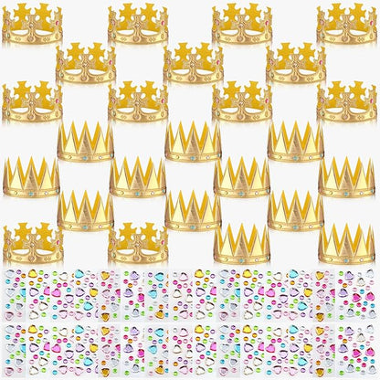 Yaomiao 66 Pieces Foam Princess Tiaras DIY Crowns Kids Party Favors Craft Crystal Diamond Sticker Girls Making Your Own Tiara (66 Pcs,Gold,Stylish Style)