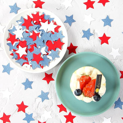 Red-White Blue Fourth-4th of-July Confetti - 300pcs Imemorial-Day Party-Decorations Graduation Star Confetti, USA Patriotic America Independence Men Boys Birthday Table Decor Lasting Surprise