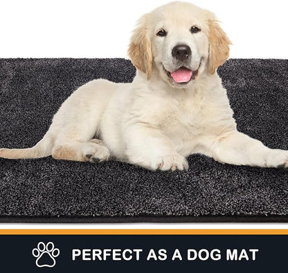 PURRUGS Dirt Trapping Door Mat 31.5" x 70", Non-Slip Machine Washable Entry Rug, Shoe Scraper, Dog Doormat, Super Absorbent Welcome Mat for Front & Back Door, Muddy Shoes & Paws, Charcoal
