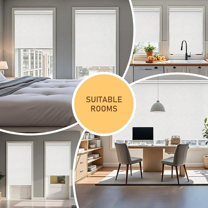 Cordless Roller Shades Blackout Blinds for Windows Room Darkening Rolled Up Shades with Spring System, UV Protection Natural Linen Fabric Window Shades Door Blinds for Home（47" W x 72" H, Linen Cream