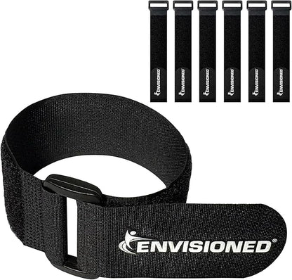 Reusable Cinch Straps 1.5" x 60" - 6 Pack Multipurpose Quality Hook and Loop Securing Straps (Black)