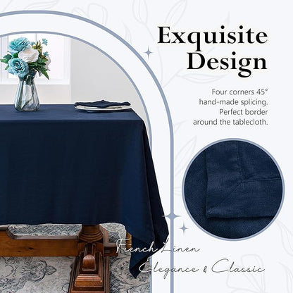 Linen World Linen Tablecloth,100% French Linen Navy Tablecloth 108" x 60" Inch,Washable Rectangular Tablecloth for Dining,Outdoor,Weddings and Restaurants,Decorative Thanksgiving Christmas