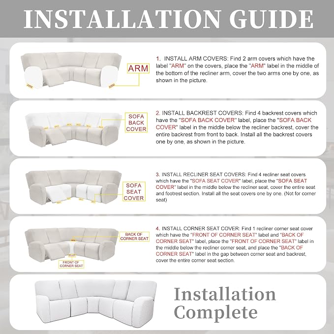 100% Waterproof Sectional Recliner Couch Covers
