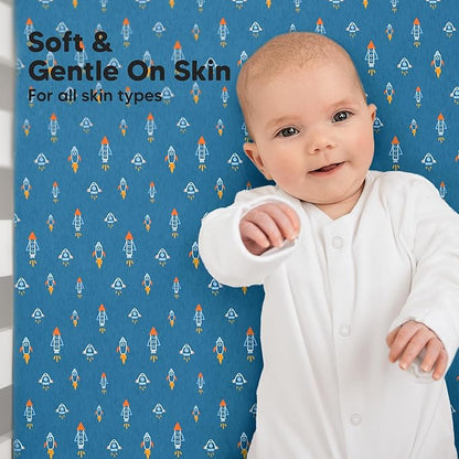 KeaBabies 2-Pack Baby Crib Sheets for Boys, Girls - 52x28 Viscose Derived from Bamboo Toddler Bed Sheets Neutral, Fitted Crib Mattress Cover for Standard Baby Bedding, Soft & Cozy (Space Quest)