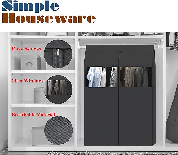 Simple Houseware 30"W x 54"H Garment Cover with Bottom Seal and Clear Window for Clothes Rack/Closet/Hanging Clothes, Dark Gray