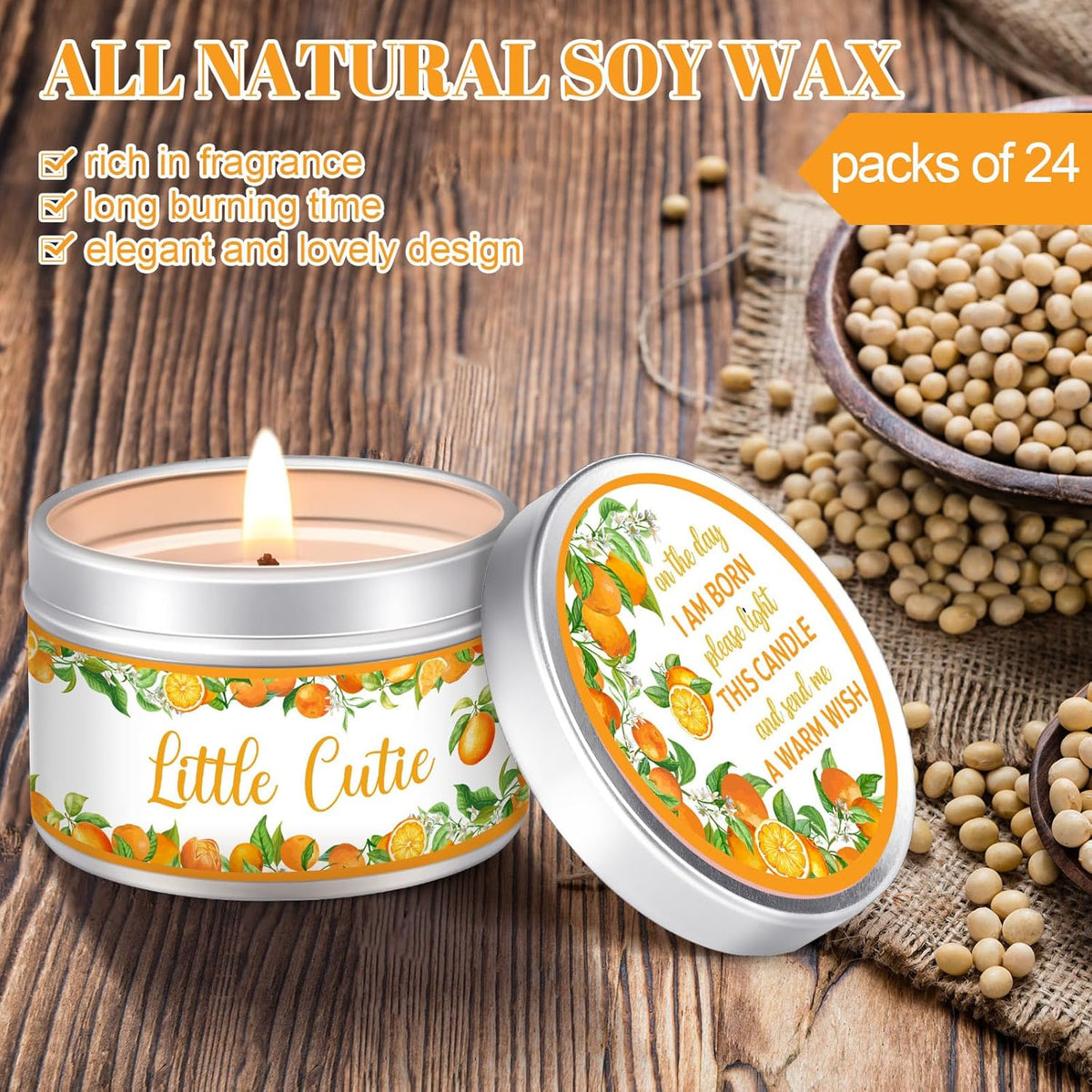 MTLEE 24 Pcs Mandarin Orange Baby Shower Party Favors Candles Lavender Scented Baby Shower Favors for Guests Rustic Tealights Candles Gender Reveal Return Gifts Girl Boy(1.2 Oz, Orange)