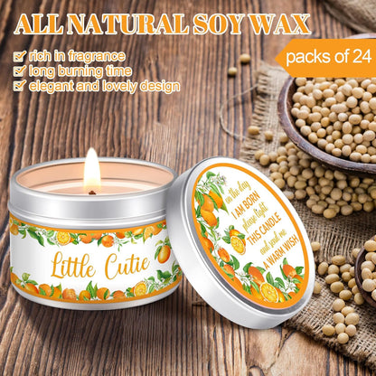 MTLEE 24 Pcs Mandarin Orange Baby Shower Party Favors Candles Lavender Scented Baby Shower Favors for Guests Rustic Tealights Candles Gender Reveal Return Gifts Girl Boy(1.2 Oz, Orange)