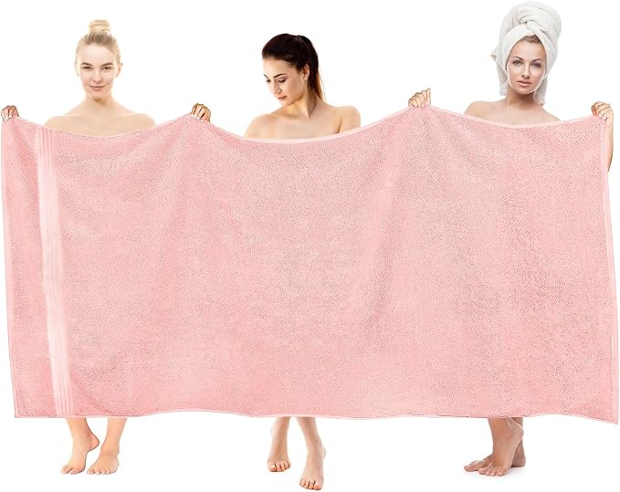 COZYART Pink Oversized Bath Sheet for Bathroom 35x70 Cotton Body Shower Towel Soft Absorbent Durable 650 GSM Extra Large Towels for Daily Use