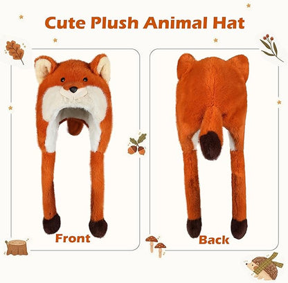 Surblue Animal Hat with Ears Moving Jumping Winter Plush Cap Halloween Christmas Party for Adult Teenager, One Size