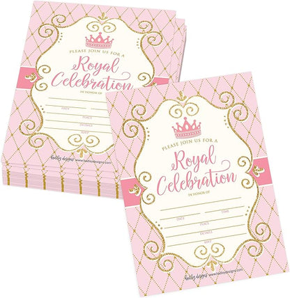 Hadley Designs Kids Birthday Invitations Girl Princess Theme - 25 Royal Birthday Party Invitations For Girls, Princess Invites For Girls, Cute Party Supplies, Made in USA