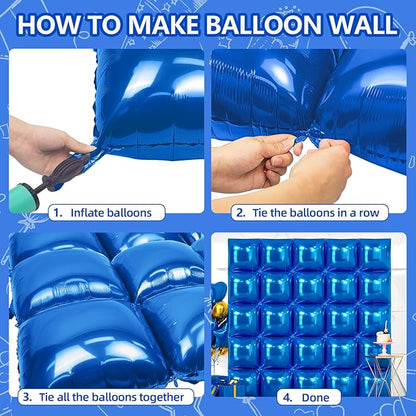 NISOCY 25PCS Blue Square Foil Balloons Wall Backdrop Double Sided Dark Blue Balloons Tunnel Arch Kit for Birthday Baby Shower Graduation Wedding Anniversary Party Decoration