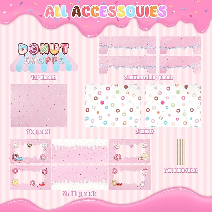 Donut Stand Birthday Party Decorations 3 Tier Sweet Candy Cupcake Holder Lollipop Ice Cream Dessert Table Decor for Girls Themed Birthday Party Supplies