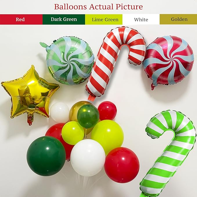 128PCS Christmas Tree Balloon Arch Garland Kit - Red Green White Gold Balloons with Candy Cane Balloons for Merry Christmas Decorations, Winter Party Supplies, Xmas Balloon Arch