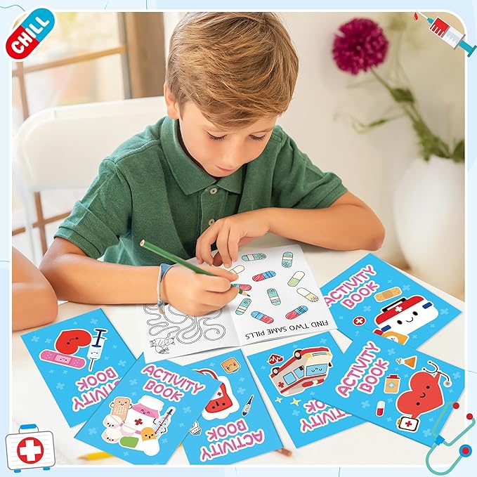 Bulk Medical Activity Books for Kids - 24Pcs Medical Mini Games Coloring Book Set Doctor Nurse Theme Coloring Booklet Include Mazes Word Search Word Scramble Games for Classroom DIY Art Medical