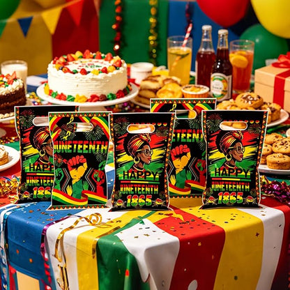 MOIZYNG 50Pcs Juneteenth Bags with Handles, Happy Juneteenth Plastic Candy Treat Goodie Gift Bags for African American June 19th Black Freedom Day Party Favors Supplies