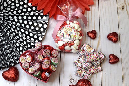 Amanda Creation Cute Heart Shaped Pizza Valentine's Day Birthday Party Sticker Bundle Kit 429 pieces! Includes 2" Circle Stickers for Favors, Mini Candy Bar Wrappers & Round Candy Kiss Stickers